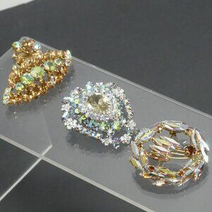 LOt of 3 Vintage Rhinestone Brooches Auroraborealis AB Eaaings and Pin Set